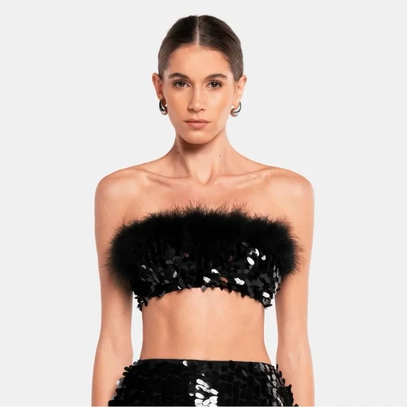 REVOLVE x OW Collection Virgo Sequin Feather Top - Black - XS - Picture 1 of 6